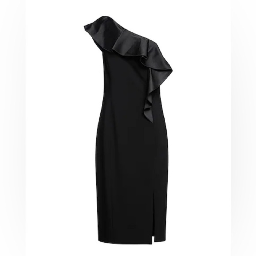 Michael Kors Collection Black One-Shoulder Ruffle Dress – Size 8 – Made in Italy